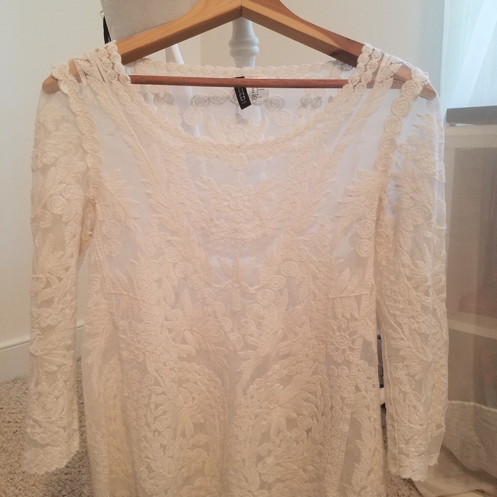 Divided White Lace, Bell-Sleeve Top